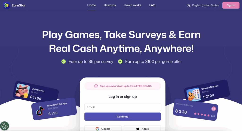 EarnStar homepage